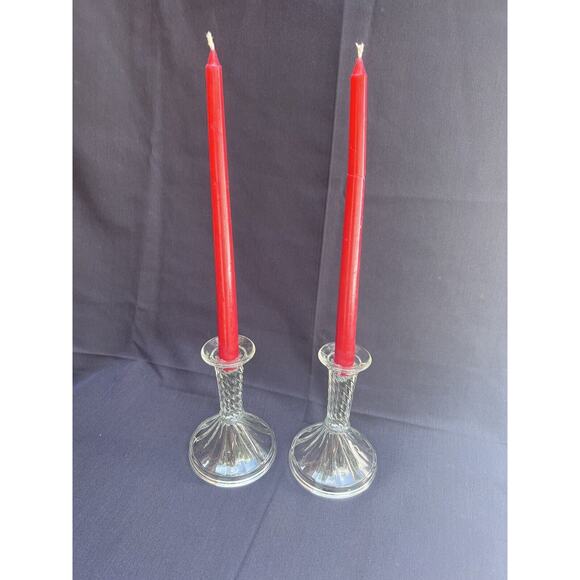 Pair Glass Candlesticks Candle Holders Swirl design - Picture 2 of 7